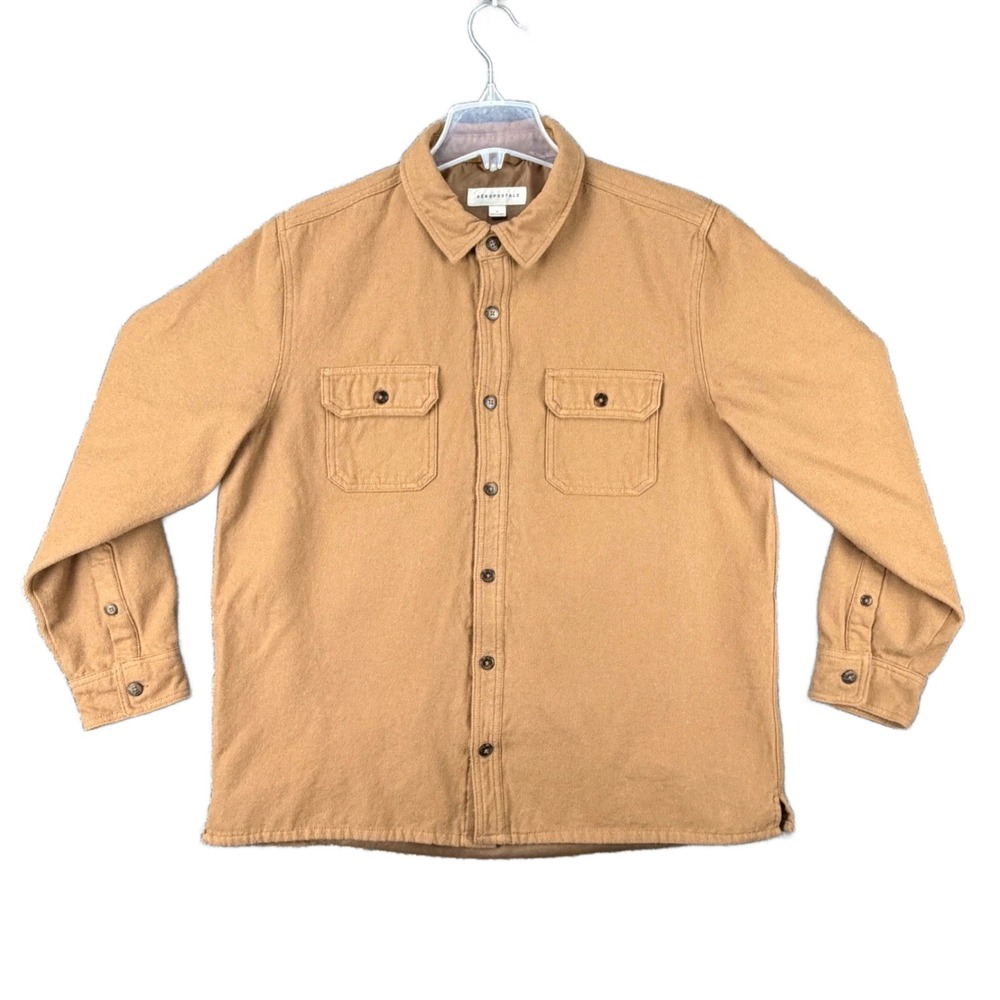 Aeropostale Tan Shacket Shirt Jacket Men's L Button Up Work Utility Cotton Blend